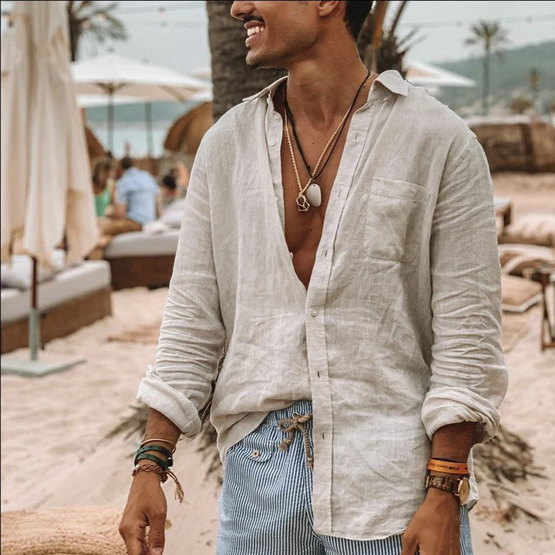 Men's Multi-Color Casual Button-Down Shirt for Fall and Winter