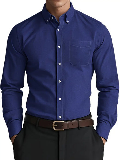Men's Grey Casual Button-Down Shirt for Fall and Winter Everyday Wear Navy Blue