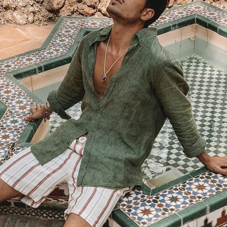 Men's Multi-Color Casual Button-Down Shirt for Fall and Winter