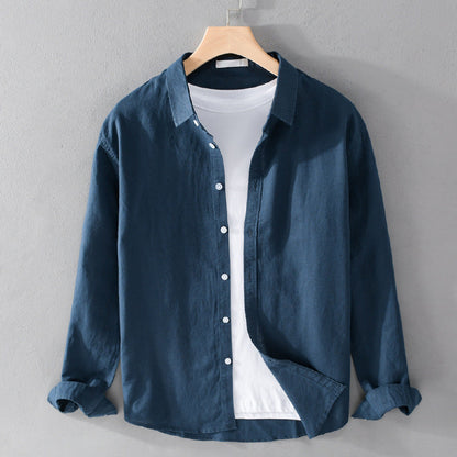Men's Red Casual Button-Down Shirt for Fall and Winter Everyday Wear Navy