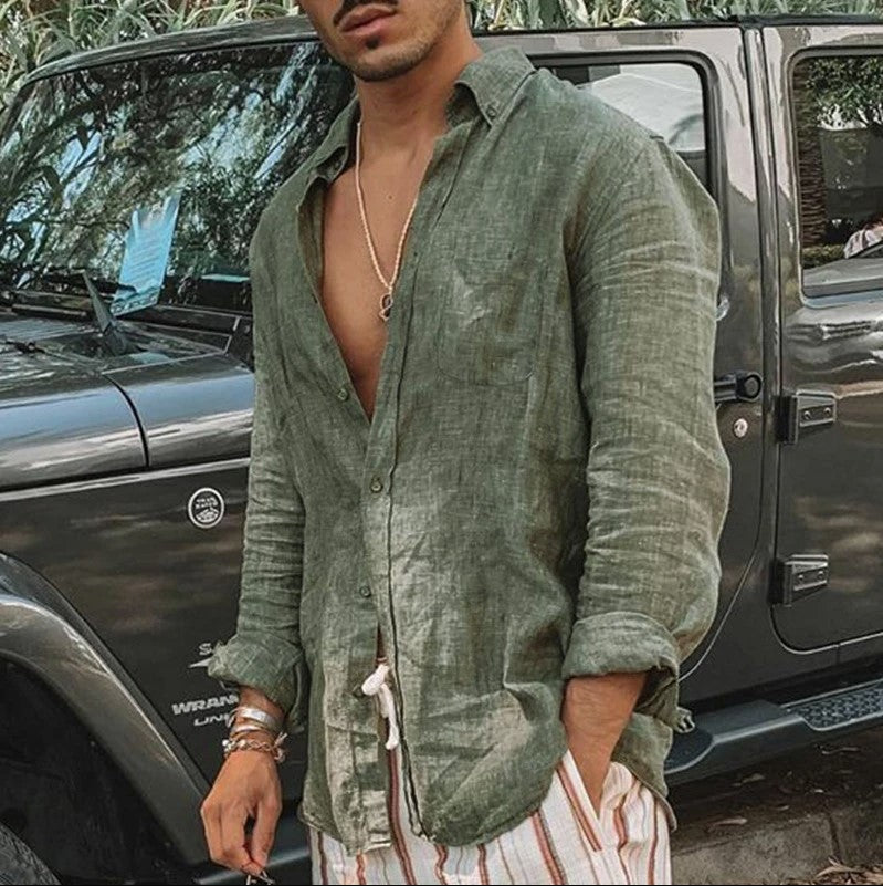 Men's Multi-Color Casual Button-Down Shirt for Fall and Winter
