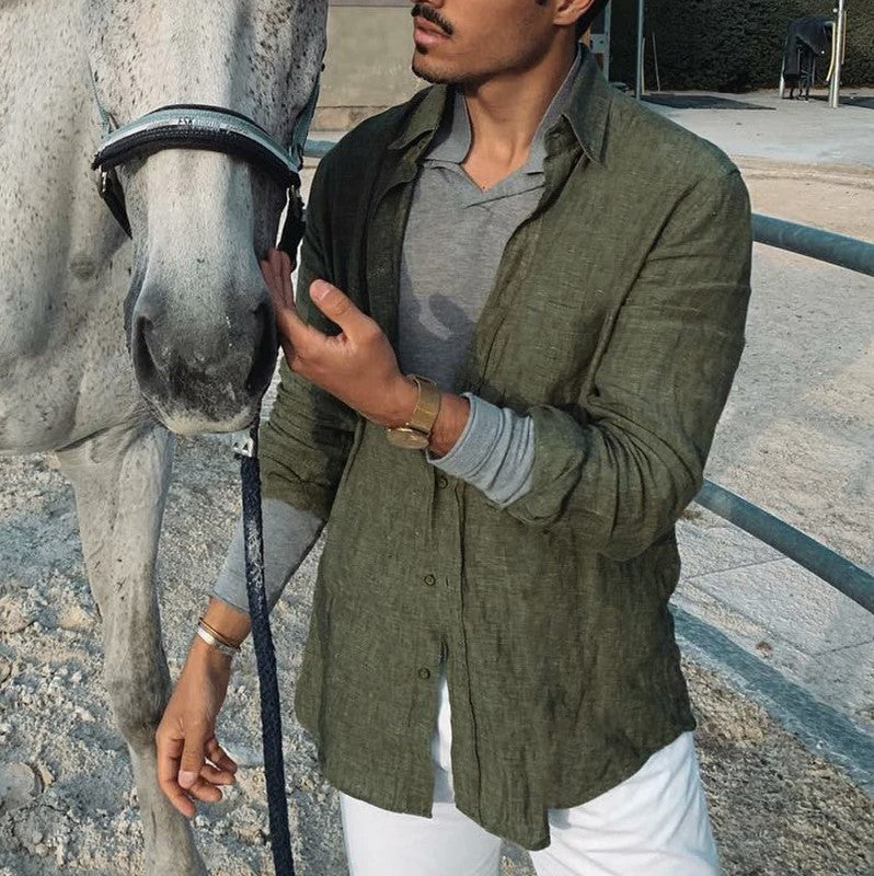 Men's Multi-Color Casual Button-Down Shirt for Fall and Winter