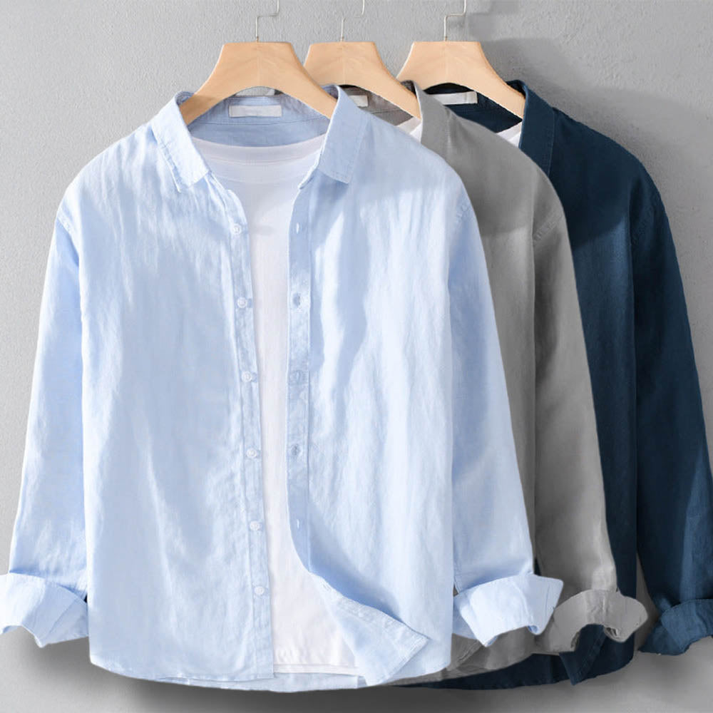 Men's Red Casual Button-Down Shirt for Fall and Winter Everyday Wear
