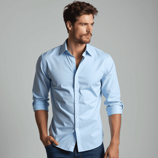 Men's Light Blue Casual Button-Down Shirt for Fall and Winter Light Blue