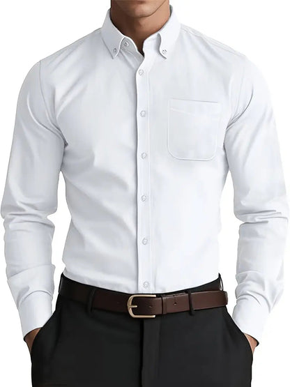 Men's Grey Casual Button-Down Shirt for Fall and Winter Everyday Wear White