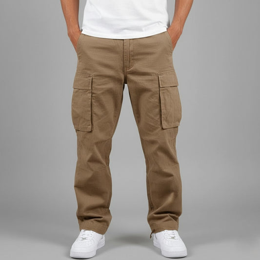 Men's Casual Cargo Trousers for Fall and Winter Everyday Wear Brown