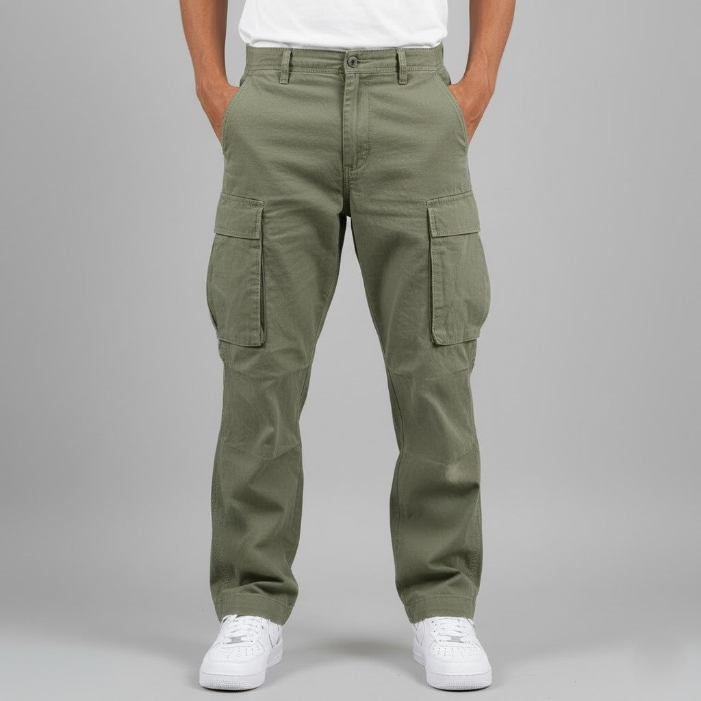 Men's Casual Cargo Trousers for Fall and Winter Everyday Wear Dark Green
