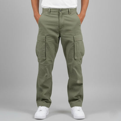 Men's Casual Cargo Trousers for Fall and Winter Everyday Wear Dark Green