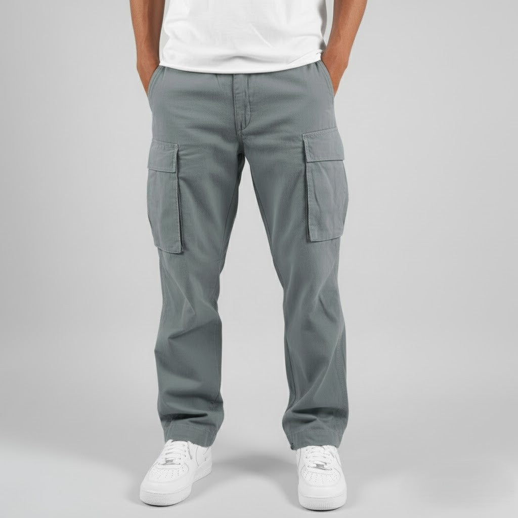 Men's Casual Cargo Trousers for Fall and Winter Everyday Wear Grey