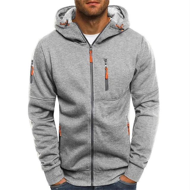 Men's Casual Cotton Zip-Up Hoodie for Fall and Winter Everyday Wear Light Gray