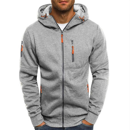 Men's Casual Cotton Zip-Up Hoodie for Fall and Winter Everyday Wear Light Gray