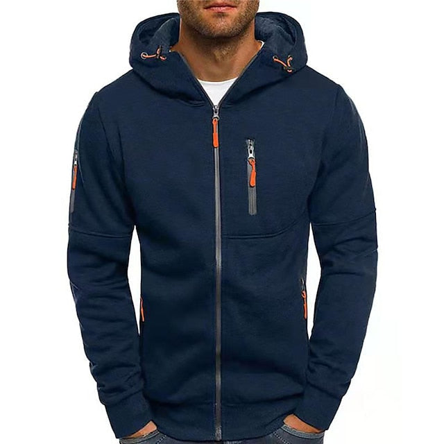 Men's Casual Cotton Zip-Up Hoodie for Fall and Winter Everyday Wear Navy