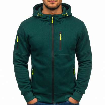 Men's Casual Cotton Zip-Up Hoodie for Fall and Winter Everyday Wear Green