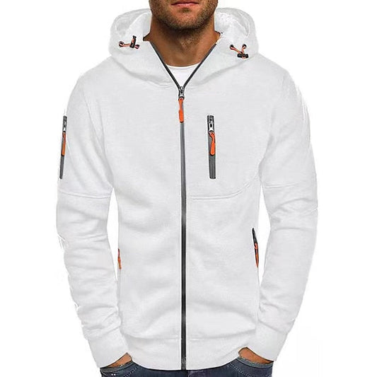 Men's Casual Cotton Zip-Up Hoodie for Fall and Winter Everyday Wear White
