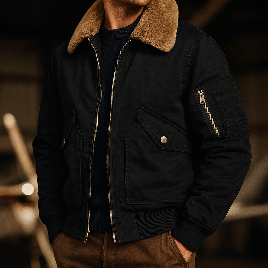 Men's Stylish Classic Bomber Jacket with Fleece Collar for Daily Use