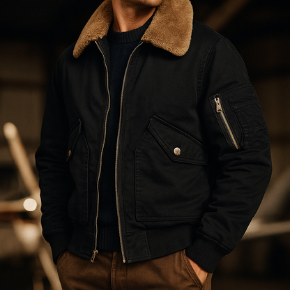 Men's Stylish Classic Bomber Jacket with Fleece Collar for Daily Use