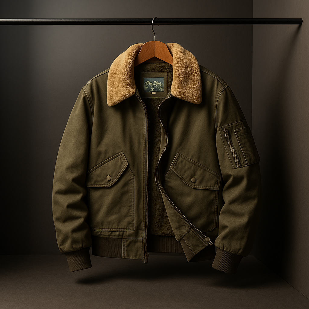 Men's Stylish Classic Bomber Jacket with Fleece Collar for Daily Use Green