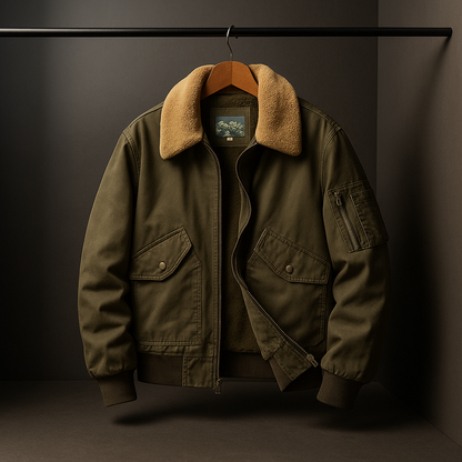 Men's Stylish Classic Bomber Jacket with Fleece Collar for Daily Use Green