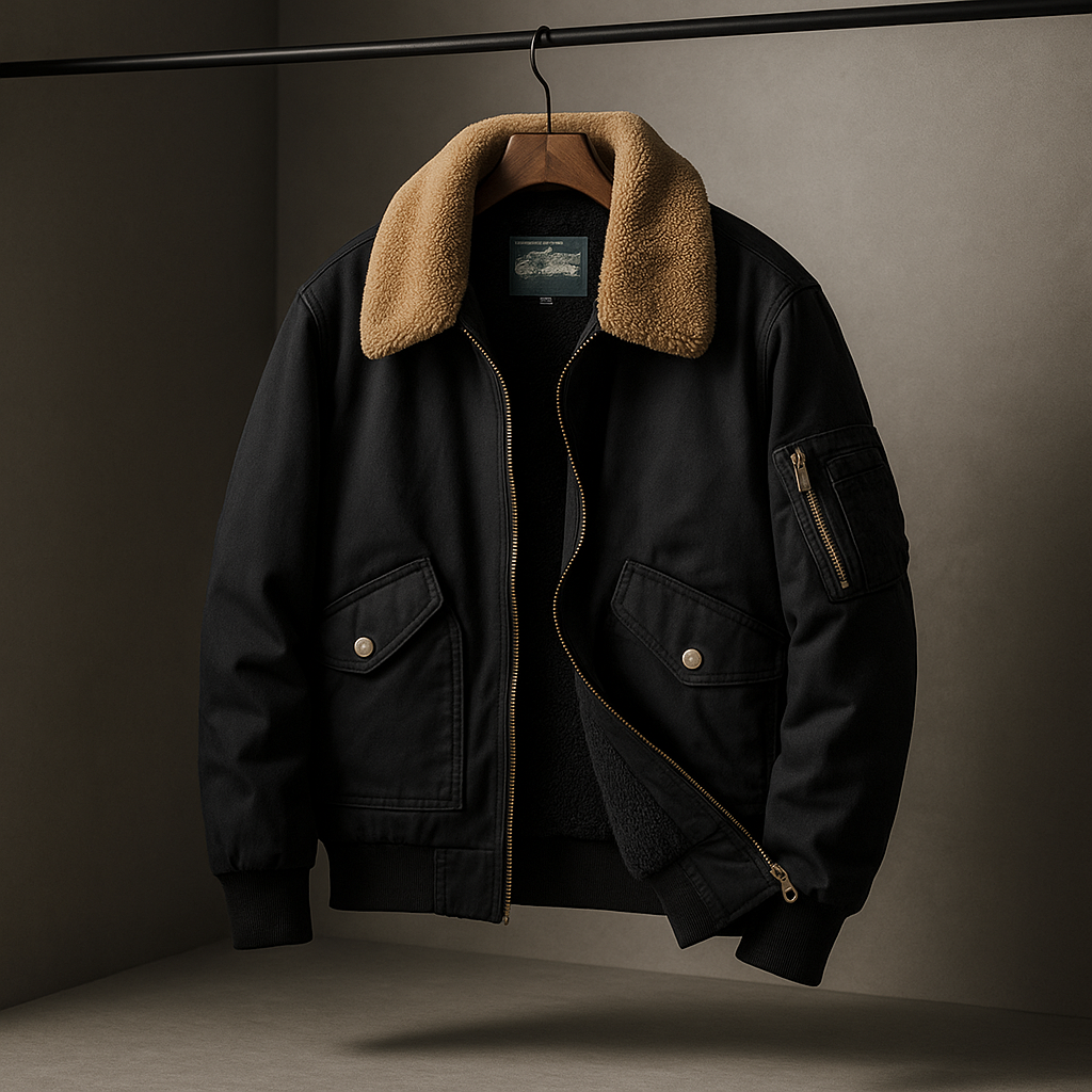 Men's Stylish Classic Bomber Jacket with Fleece Collar for Daily Use Black