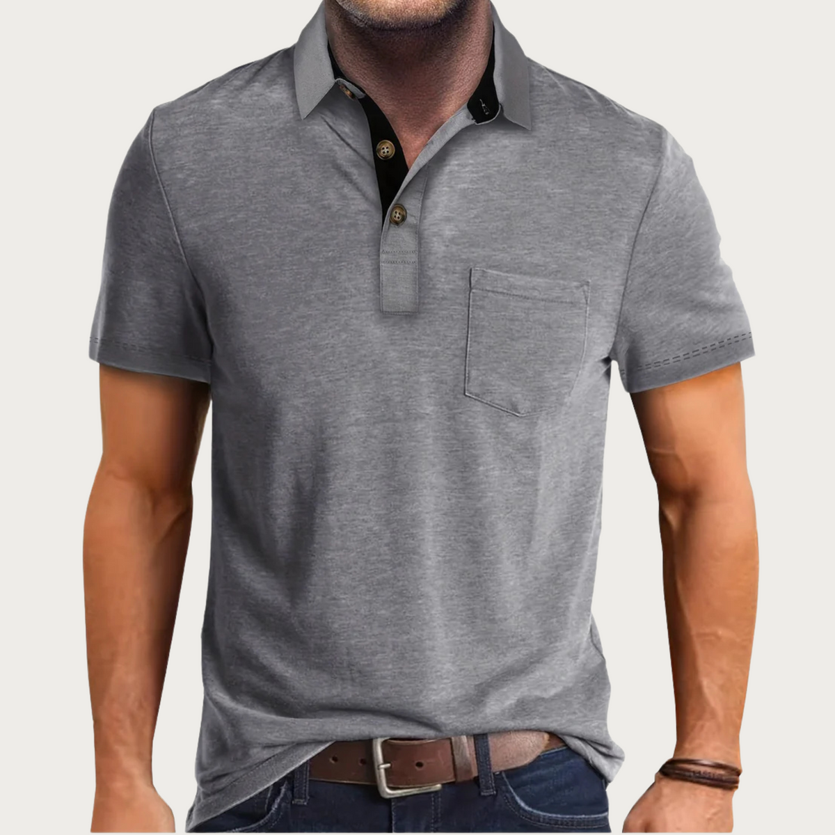 Men's Classic Button-Down Polo Shirt for Fall and Winter Everyday Wear Dark Grey