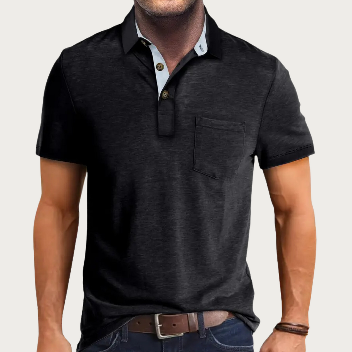 Men's Classic Button-Down Polo Shirt for Fall and Winter Everyday Wear Black