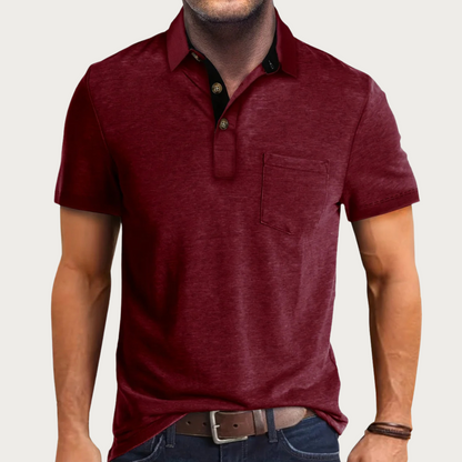 Men's Classic Button-Down Polo Shirt for Fall and Winter Everyday Wear Red