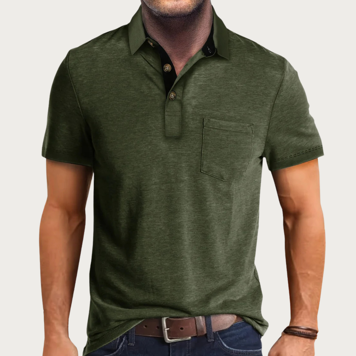 Men's Classic Button-Down Polo Shirt for Fall and Winter Everyday Wear Green