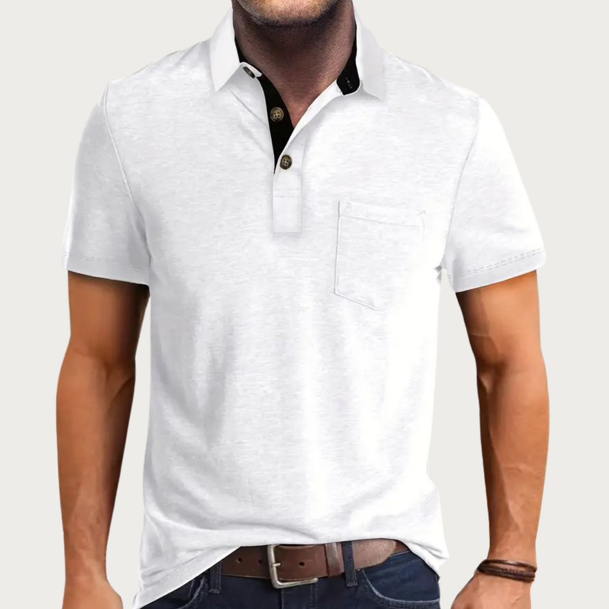 Men's Classic Button-Down Polo Shirt for Fall and Winter Everyday Wear White