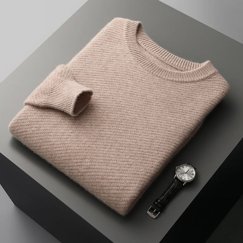 Men's Classic Crew Neck Sweater for Fall and Winter Everyday Wear Camel