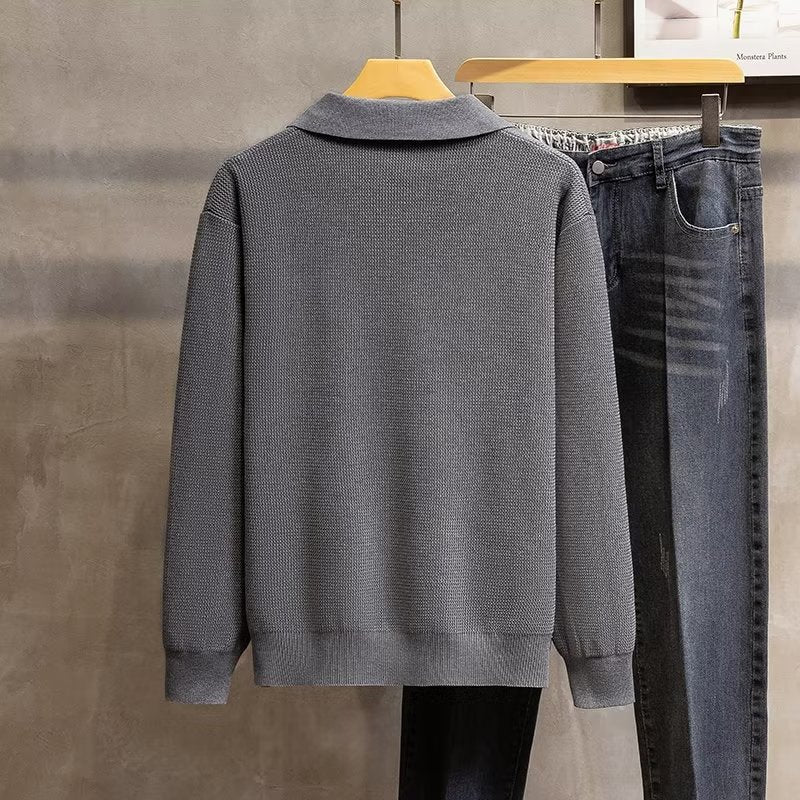 Men's Collared Pullover Sweater for Fall and Winter Everyday Wear