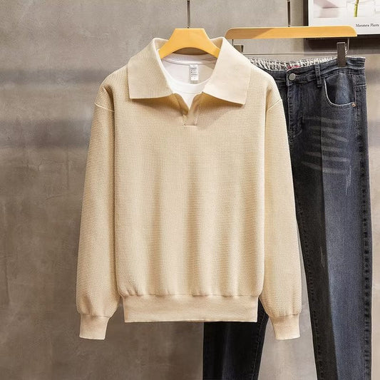 Men's Collared Pullover Sweater for Fall and Winter Everyday Wear Apricot