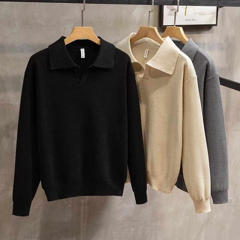 Men's Collared Pullover Sweater for Fall and Winter Everyday Wear