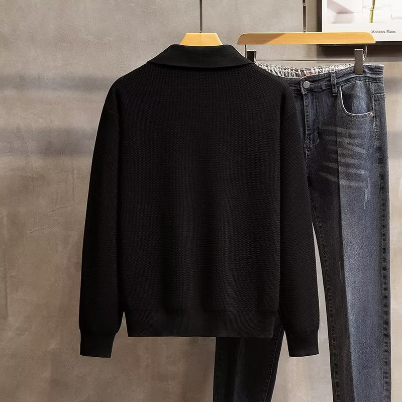 Men's Collared Pullover Sweater for Fall and Winter Everyday Wear
