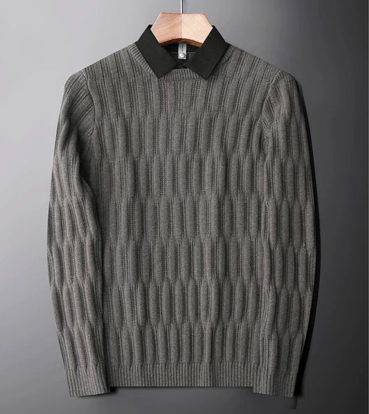 Men's Collared Ribbed Sweater for Fall and Winter Everyday Wear