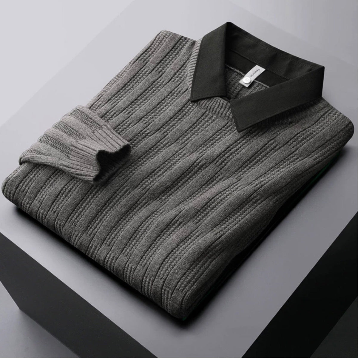 Men's Collared Ribbed Sweater for Fall and Winter Everyday Wear Grey
