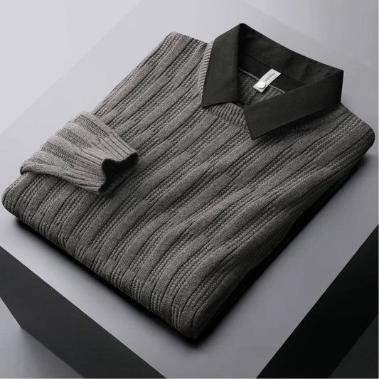Men's Collared Ribbed Sweater for Fall and Winter Everyday Wear Grey