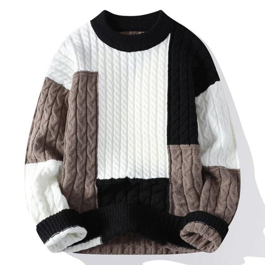 Men's Color Block Crew Neck Sweater for Fall and Winter Everyday Wear Black