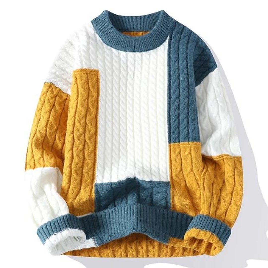 Men's Color Block Crew Neck Sweater for Fall and Winter Everyday Wear Blue yellow