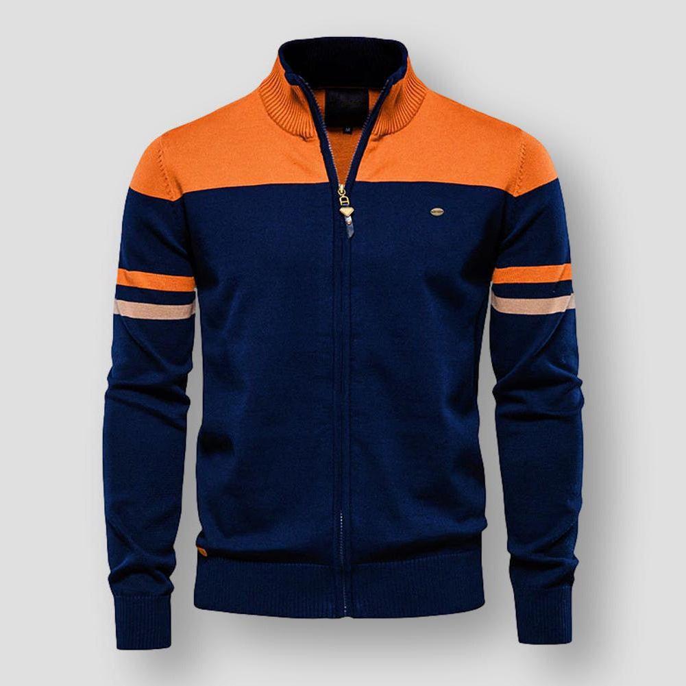 Men's Color Block Zip-Up Jacket with Zip-up front for easy wear. Orange