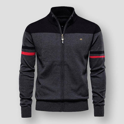 Men's Color Block Zip-Up Jacket with Zip-up front for easy wear. Black