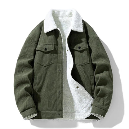 Men's Corduroy Button-Up Jacket with Snap-button front for Daily Use Green