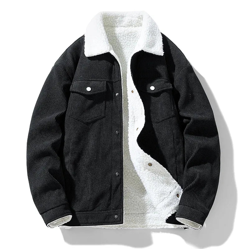 Men's Corduroy Button-Up Jacket with Snap-button front for Daily Use True Black