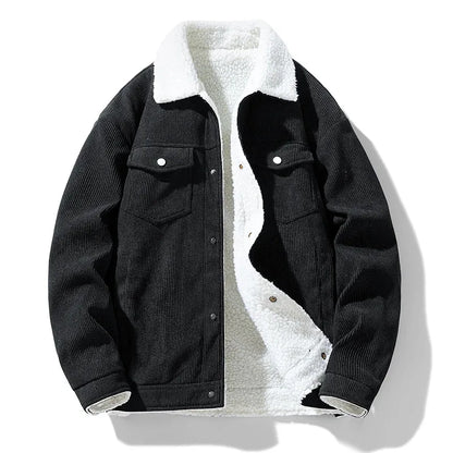 Men's Corduroy Button-Up Jacket with Snap-button front for Daily Use True Black