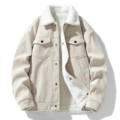 Men's Corduroy Button-Up Jacket with Snap-button front for Daily Use Stone Beige