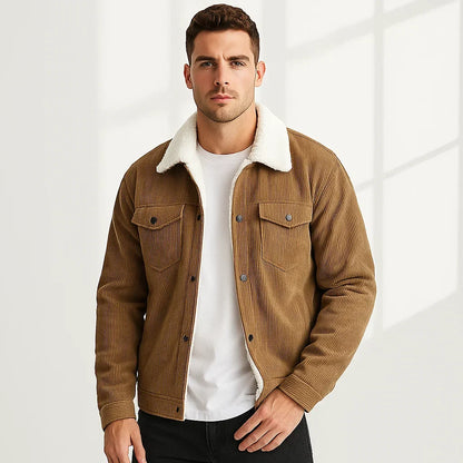 Men's Corduroy Button-Up Jacket with Snap-button front for Daily Use