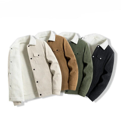 Men's Corduroy Button-Up Jacket with Snap-button front for Daily Use