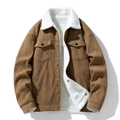 Men's Corduroy Button-Up Jacket with Snap-button front for Daily Use Brown