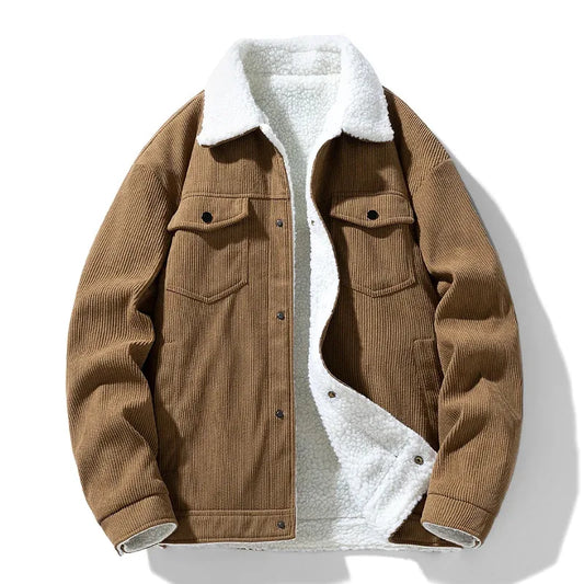 Men's Corduroy Button-Up Jacket with Snap-button front for Daily Use Brown