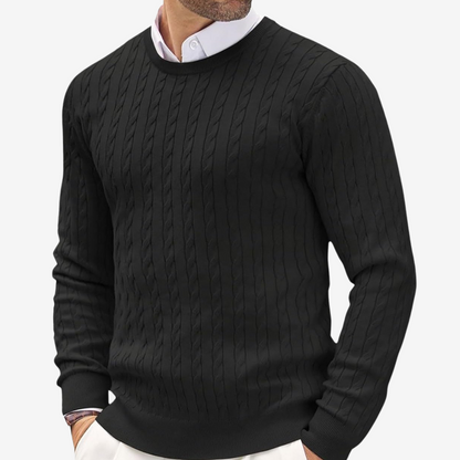 Men's Crew Neck Cable Knit Sweater for Fall and Winter Everyday Wear Black
