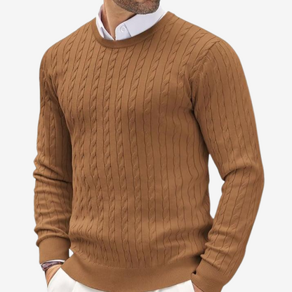 Men's Crew Neck Cable Knit Sweater for Fall and Winter Everyday Wear Brown